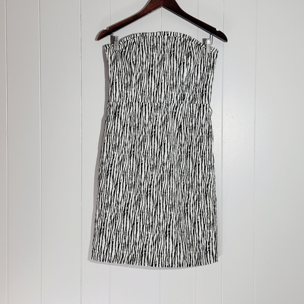 4/$20 JACOB Made in Canada Strapless  Stripe Mini Dress Black Tan White